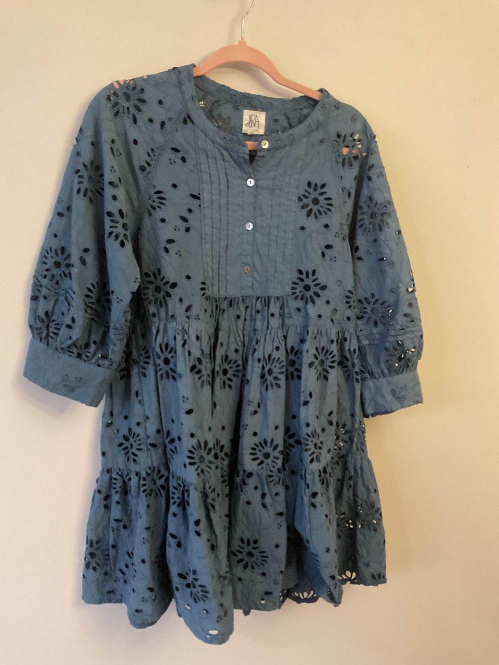 dRA Los Angeles mini dress in blue eyelet cotton